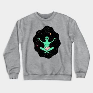 Funny Alien with a Cat Floating in Outer Space Crewneck Sweatshirt